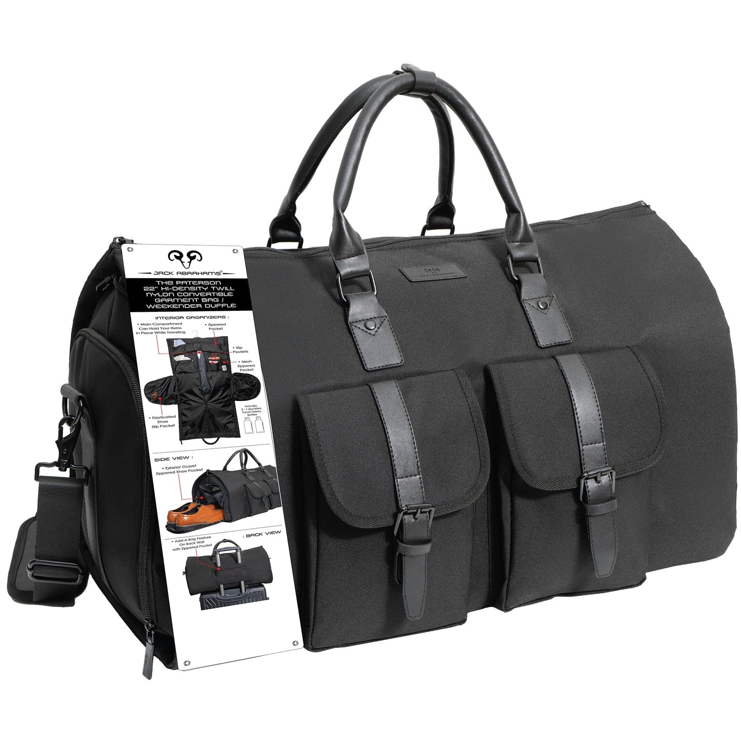 Jack Abrahams 20-In Twill Nylon Convertible Garment Bag Duffel