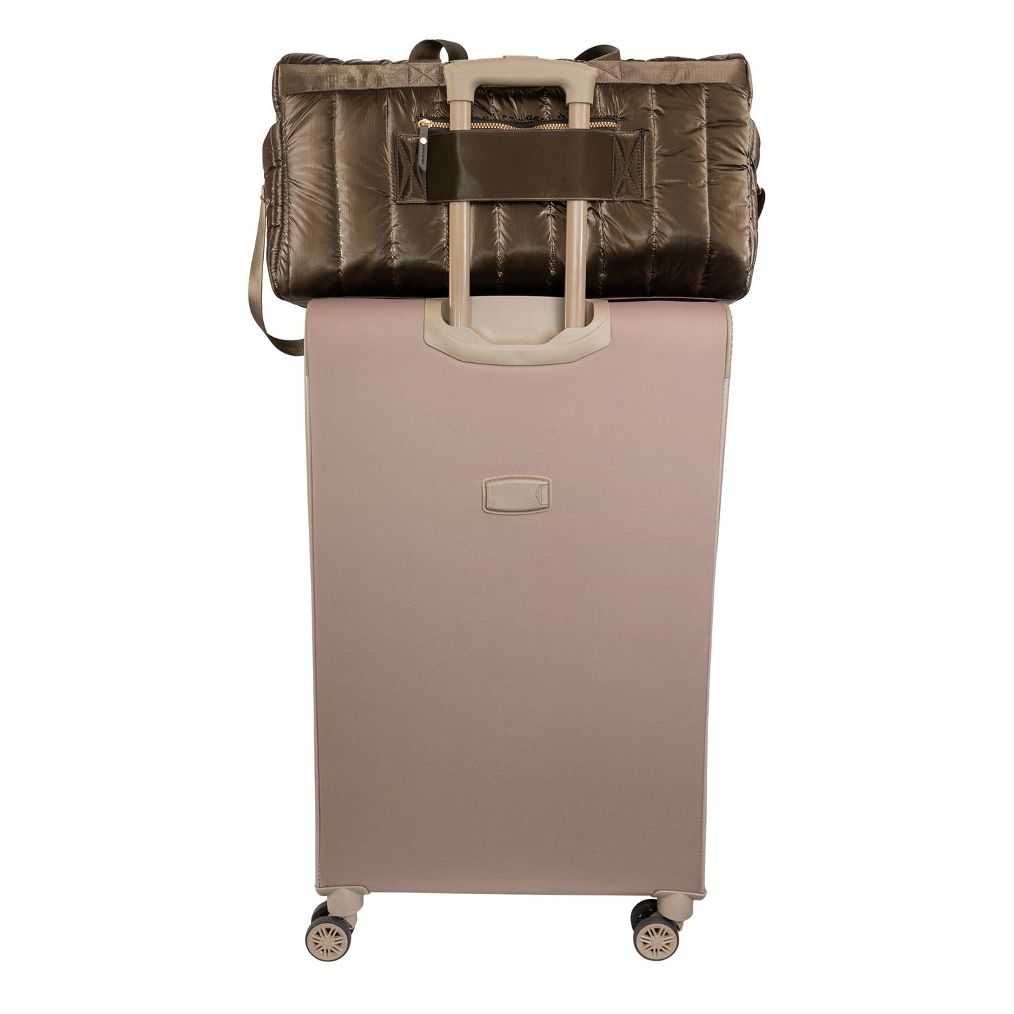 Joan & David 22" Metallic Puffer Tubular Quilted Nylon Travel Weekender Duffel