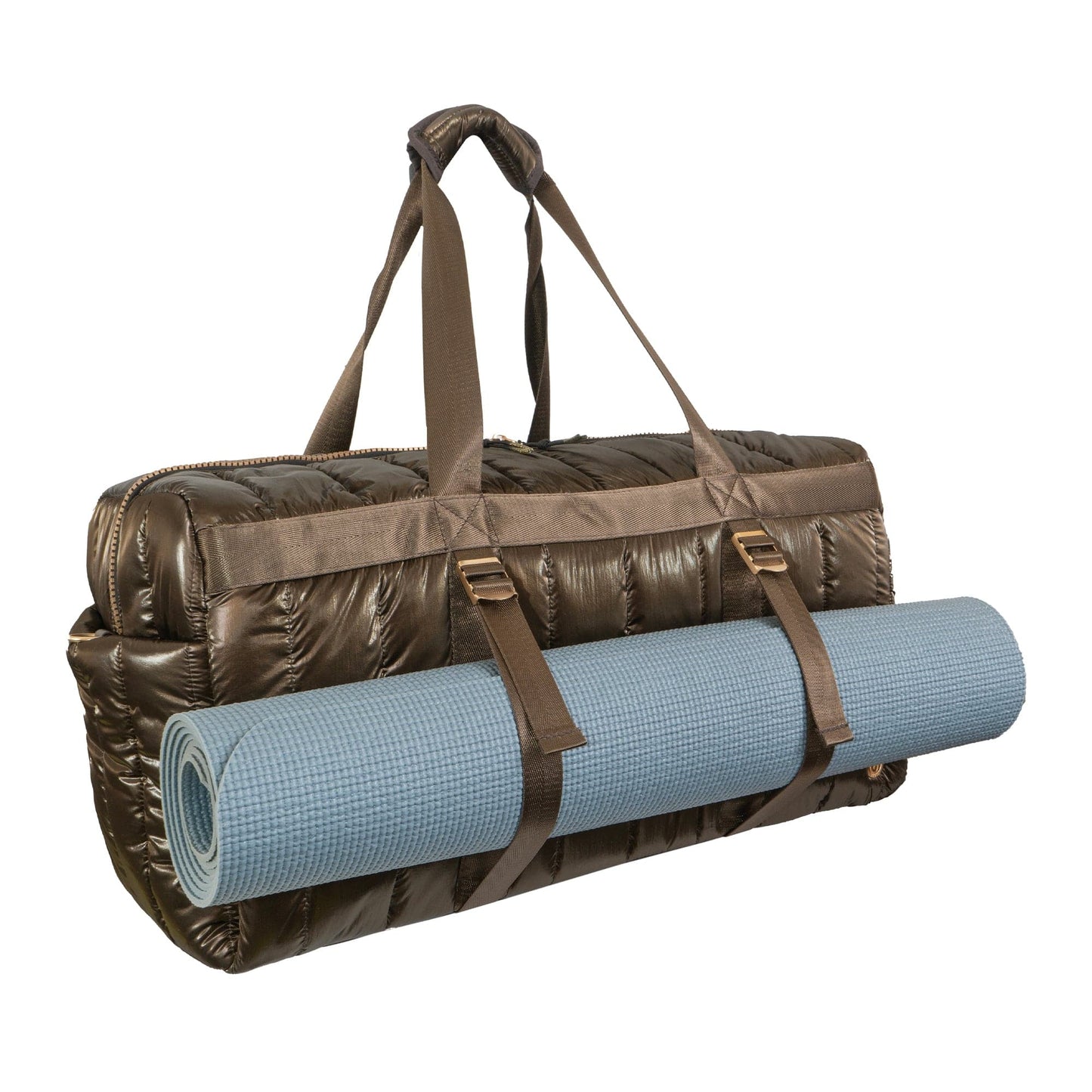 Joan & David 22" Metallic Puffer Tubular Quilted Nylon Travel Weekender Duffel