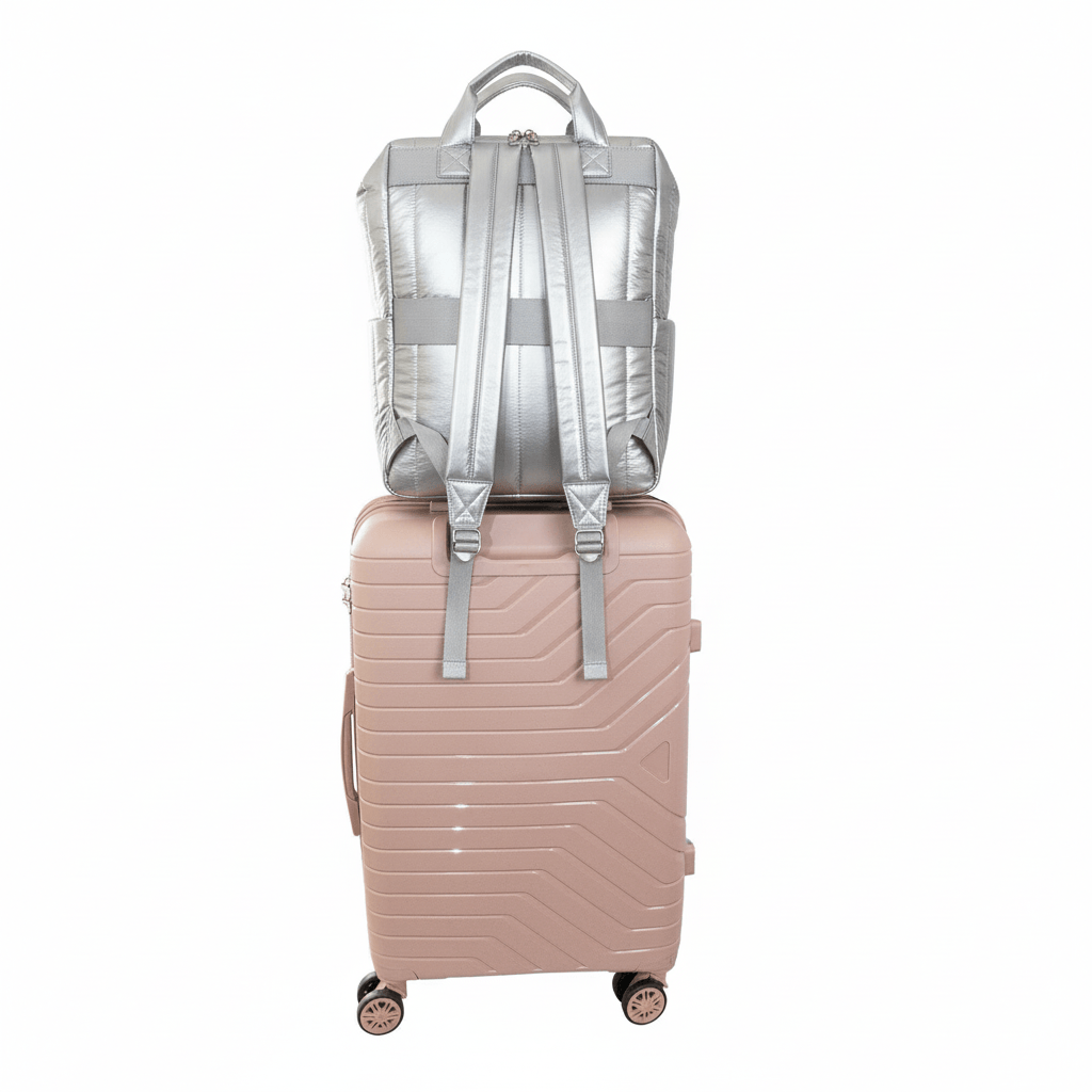 Joan & David Tubular Quilted Metallic Puffer Nylon 18-Inch Workbook Backpack